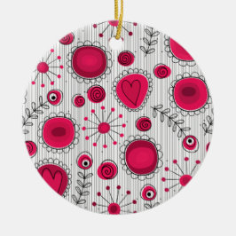 Weiße und rötliche Herzen und Blume mit Blumenmust Keramikornament