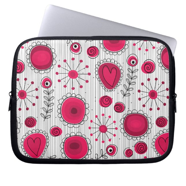 Weiße und rötliche Herzen und Blume mit Blumenmust Laptopschutzhülle (Vorderseite)