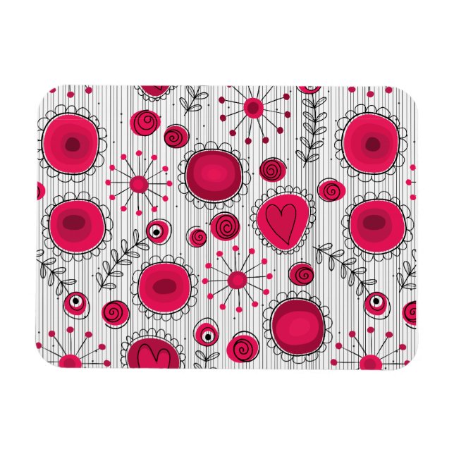 Weiße und rötliche Herzen und Blume mit Blumenmust Magnet (Horizontal)