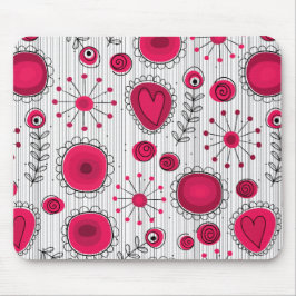 Weiße und rötliche Herzen und Blume mit Blumenmust Mousepad