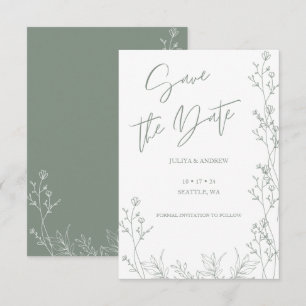 Weiße und Saga-grüne Hochzeit Save The Date