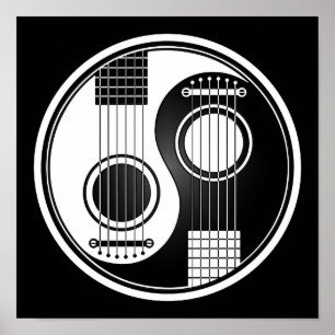 Weiße und schwarze Akustikgitarren Yin Yang Poster