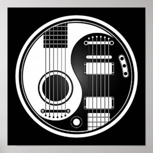 Weiße und schwarze akustische E-Gitarren Yin Yang Poster