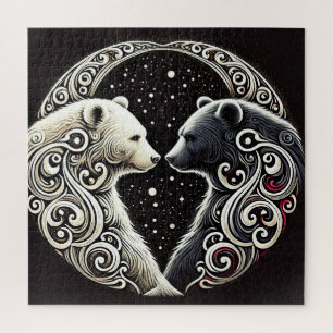 Weiße und schwarze Bären in einem Yin-Yang-Design
