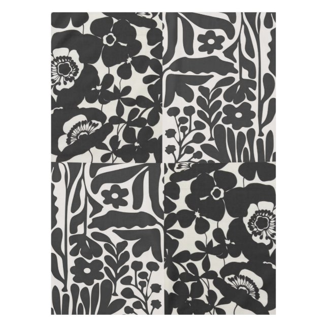 weiße und schwarze Blumendecke Tischdecke (Vorderseite)