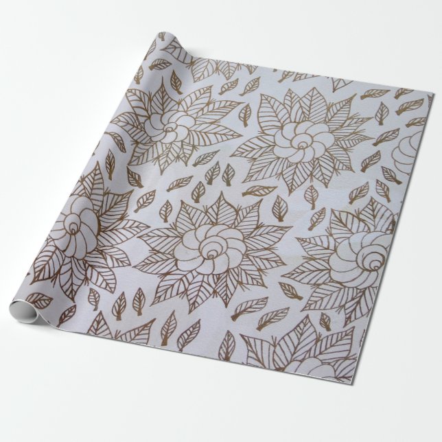 Weiße und schwarze Blumentextilien Geschenkpapier (Ungerollt)