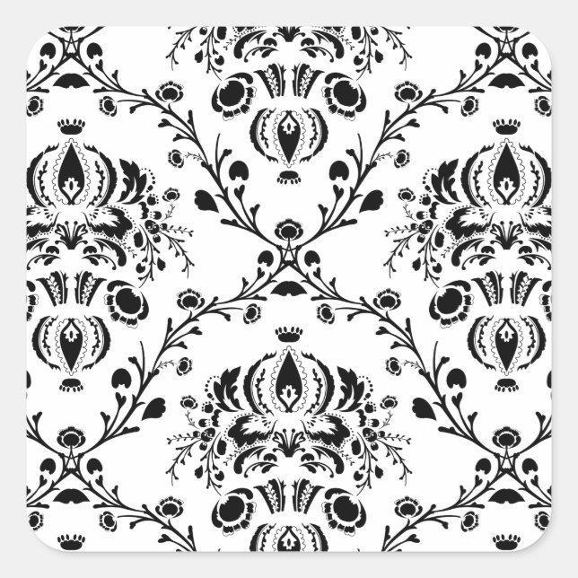Weiße und schwarze Damaskus Quadratischer Aufkleber (Vorderseite)