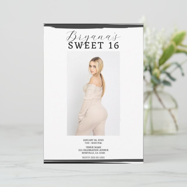 Weiße und schwarze Foto Rahmen Trendy Moderne Swee Einladung (Stehend Vorderseite)