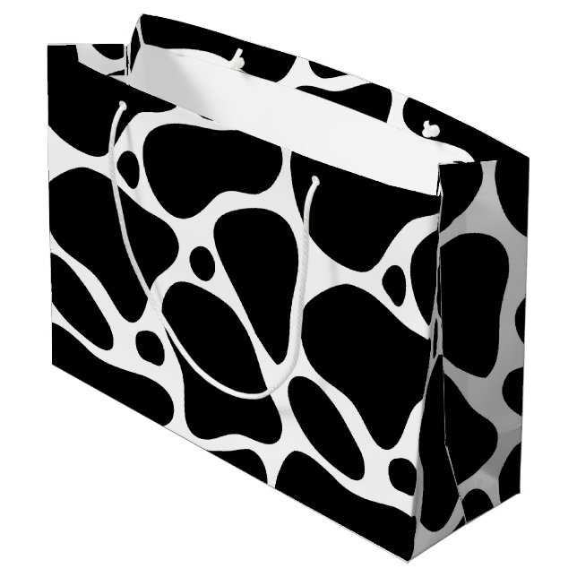 Weiße und schwarze Giraffe Muster Große Geschenkta Geschenktüte (Rückseite Schrägansicht)