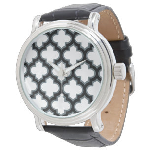 Weiße und schwarze Gitterstruktur, Gitter, Vierpas Armbanduhr