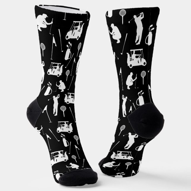 Weiße und schwarze Golf Symbole Muster Socken (Gewinkelt)