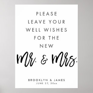 Weiße und schwarze Hochzeitstafel mit guten Wünsch Poster