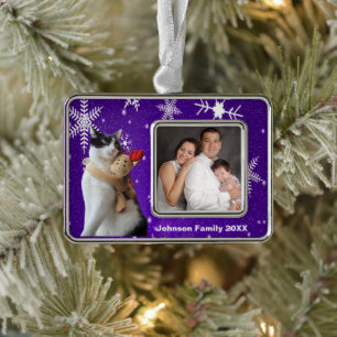 Weiße und schwarze Katze & Rentier-Weihnachtsspiel Rahmen-Ornament Silber