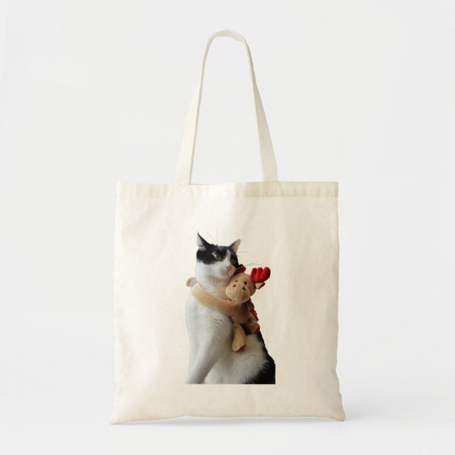Weiße und schwarze Katze & Rentierspielzeug Tragetasche (Vorne)
