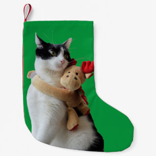 Weiße und schwarze Katze und Weihnachtsmann-Rentie Kleiner Weihnachtsstrumpf
