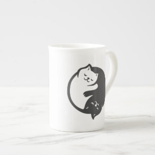 Weiße und schwarze Katze Yin-Yang - Wählen Sie d Prozellantasse