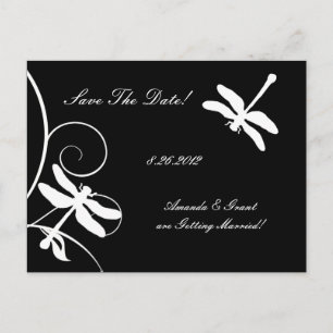 Weiße und schwarze Libelle Save the Date Ankündigungspostkarte