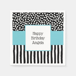 Weiße und schwarze Muster mit Aqua Serviette