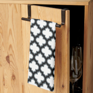 Weiße und schwarze Trellis, Gitter, Quatrefolie Geschirrtuch