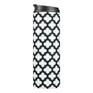Weiße und schwarze Trellis, Gitter, Quatrefolie Thermosbecher