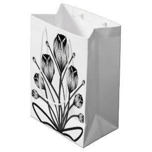 Weiße und schwarze Tulpen-Eulen-Geschenktasche von Mittlere Geschenktüte