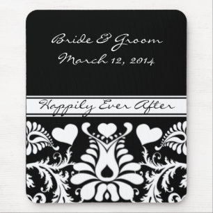 Weiße und schwarze Vintage-Blumen-Hochzeits-Mauspa Mousepad
