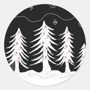 Weiße und schwarze Weihnachtsszene Runder Aufkleber