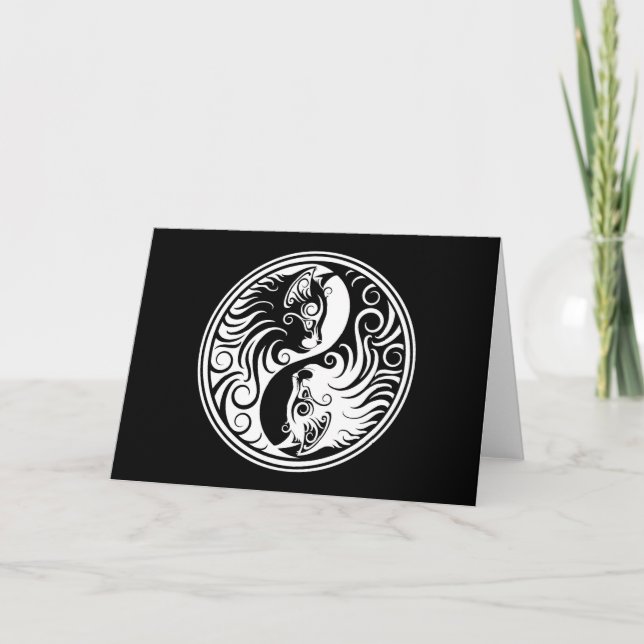 Weiße und schwarze Yin Yang Katzen Karte (Vorderseite)