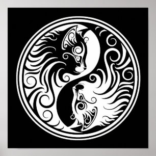 Weiße und schwarze Yin Yang Katzen Poster