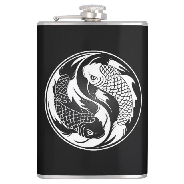 Weiße und schwarze Yin Yang Koi Fische Flachmann (Vorderseite)