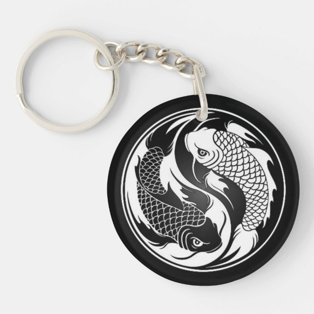 Weiße und schwarze Yin Yang Koi Fische Schlüsselanhänger (Vorderseite)