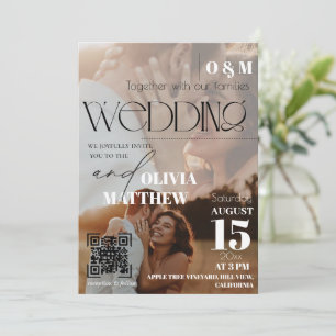 Weiße und schwarze Zeitschriftencover-Hochzeitsein Einladung