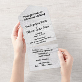 Weiße und silberne Spitzen und Perlen auf Satin All In One Einladung