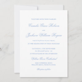 Weiße und staubblaue Hochzeit Einladung
