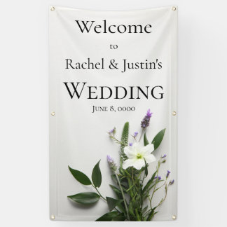 Weiße und violette Blumen, Blätter Hochzeitsbanner Banner