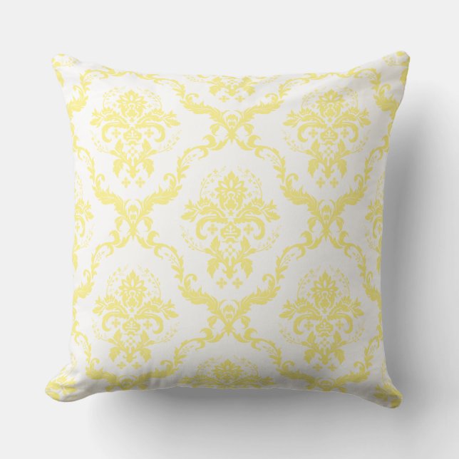 Weiße und weiche gelbe, reversible, florale Damask Kissen (Vorderseite)
