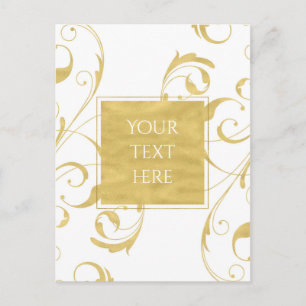 Weiße & unechte goldene florale Swirl elegante Hoc Postkarte