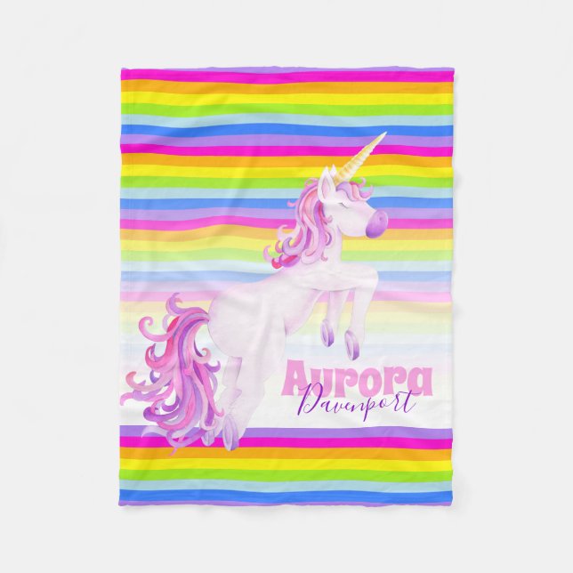 Weiße, unicorn-Galopp-Regenbogendecke Fleecedecke (Vorderseite)