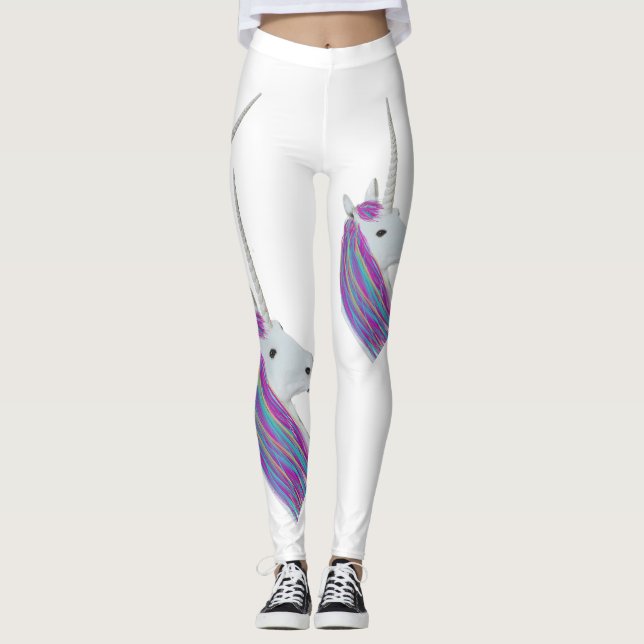 Weiße Unicorn-Regenbogen-Leggings Leggings (Vorderseite)