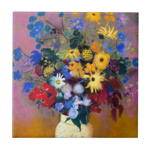 Weiße Vase mit Blume Odilon Redon Fliese (Vorderseite)