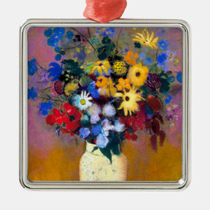 Weiße Vase mit Blume Odilon Redon Ornament Aus Metall