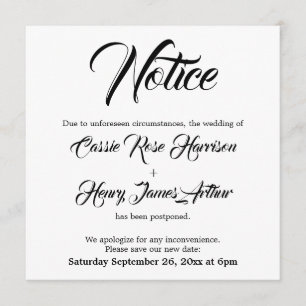 Weiße vertagte Hochzeitsankündigung Einladung