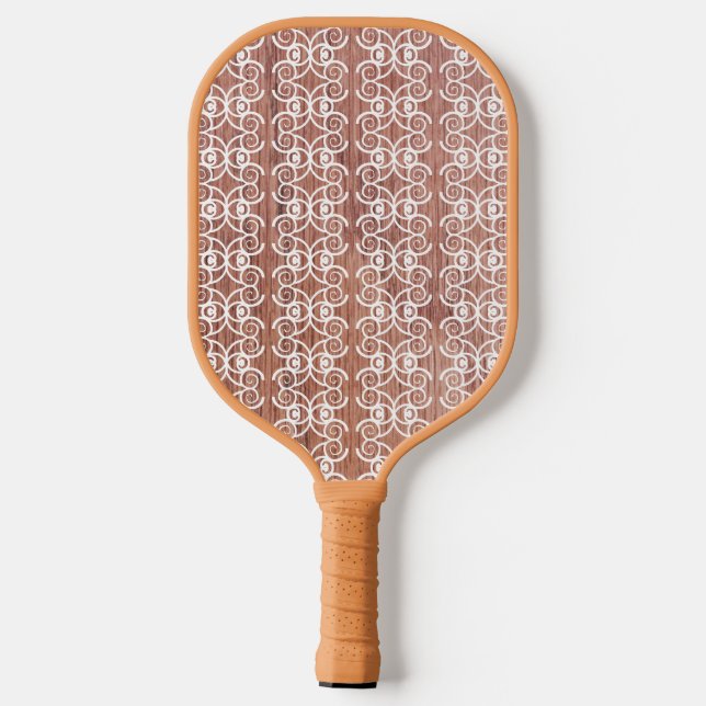 Weiße Verzierte Imitate Holzpaddel Pickleball Schläger (Rückseite)