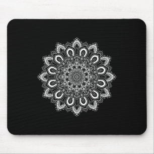 Weiße verzierte Lotusblumen-Yoga-Mandala _1 Mousepad
