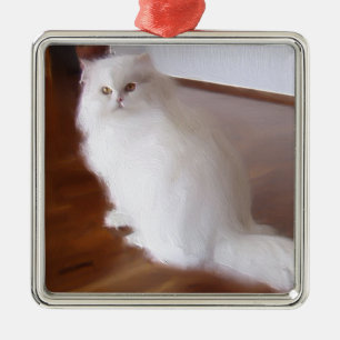 Weiße Verzierung der persischen Katze Silbernes Ornament