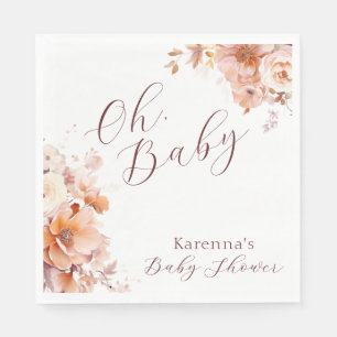 Weiße Vintage-Blumen-Herbst-Oh-Baby-Party Serviette