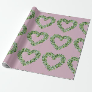 Weiße Vintage-Blumen Herz mit Grün  Geschenkpapier