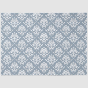 Weiße Vintage Damasken, blau-grau Seidenpapier