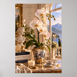Weiße Vintage-Orchidee Italienischer See Wandkunst Poster