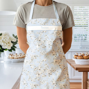 Weiße Vintage-Rosen auf hellblauem Apron Schürze